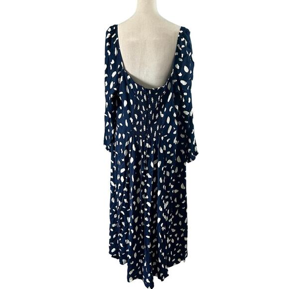 Reformation Sigmund Dress Blue & White Squared Neck Slit Long Sleeve Midi Sze 22 - Picture 6 of 9